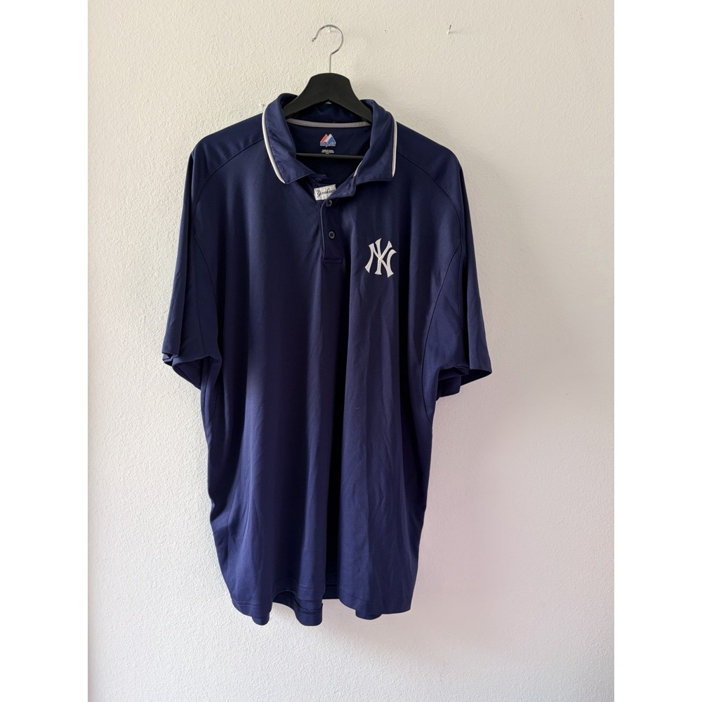 Majestic New York Yankees Polo Shirt Mens 2XL Blue MLB Baseball Golf Jersey